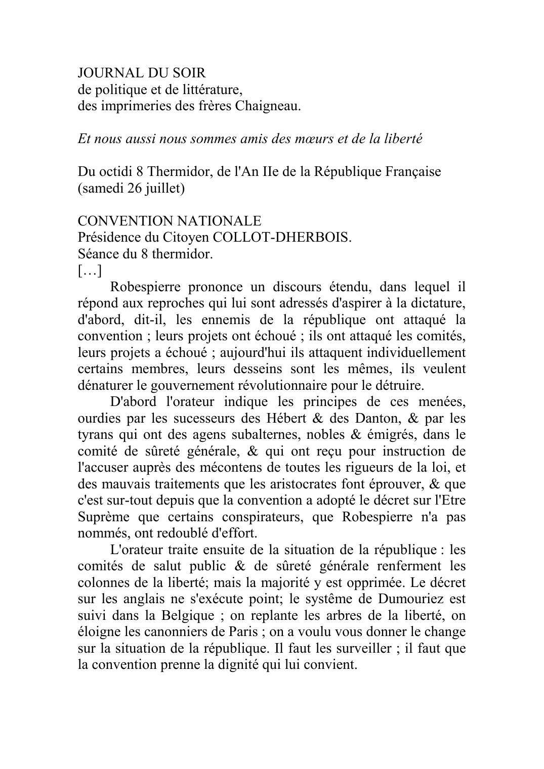Prévisualisation du document JOURNAL DU SOIRde politique et de littérature,des imprimeries des frères Chaigneau.