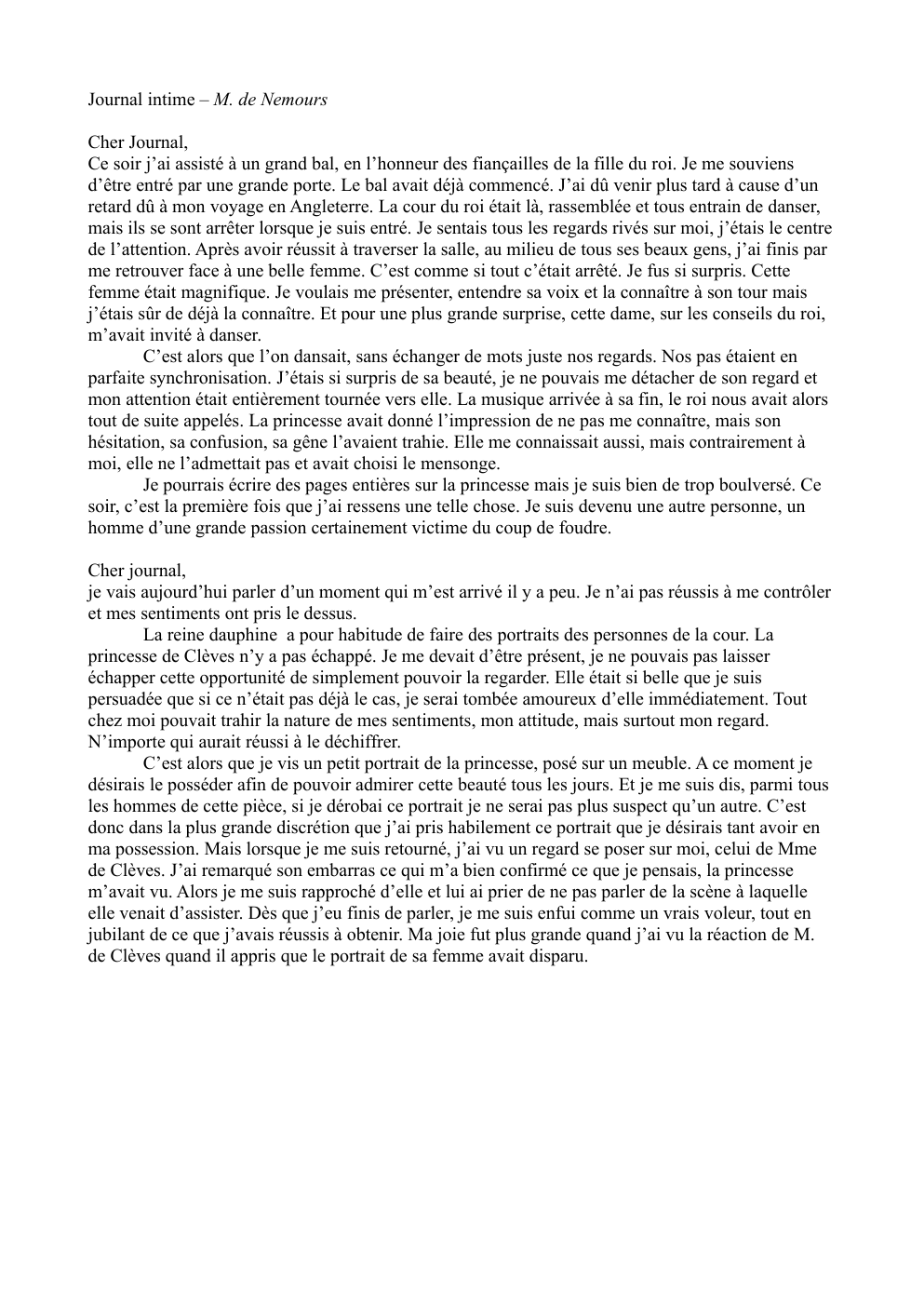 Prévisualisation du document Journal intime Duc de Nemours