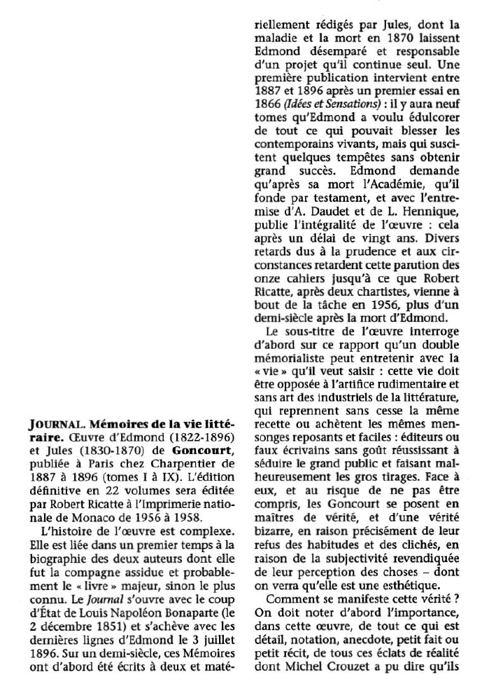 Prévisualisation du document JOURNAL. Mémoires de la vie littéraire de Goncourt (résumé de l'oeuvre & analyse détaillée)