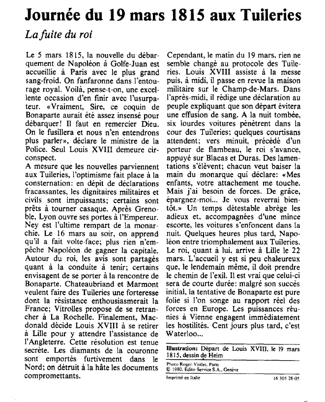 Prévisualisation du document Journée du 19 mars 1815 aux TuileriesLa fuite du roi.
