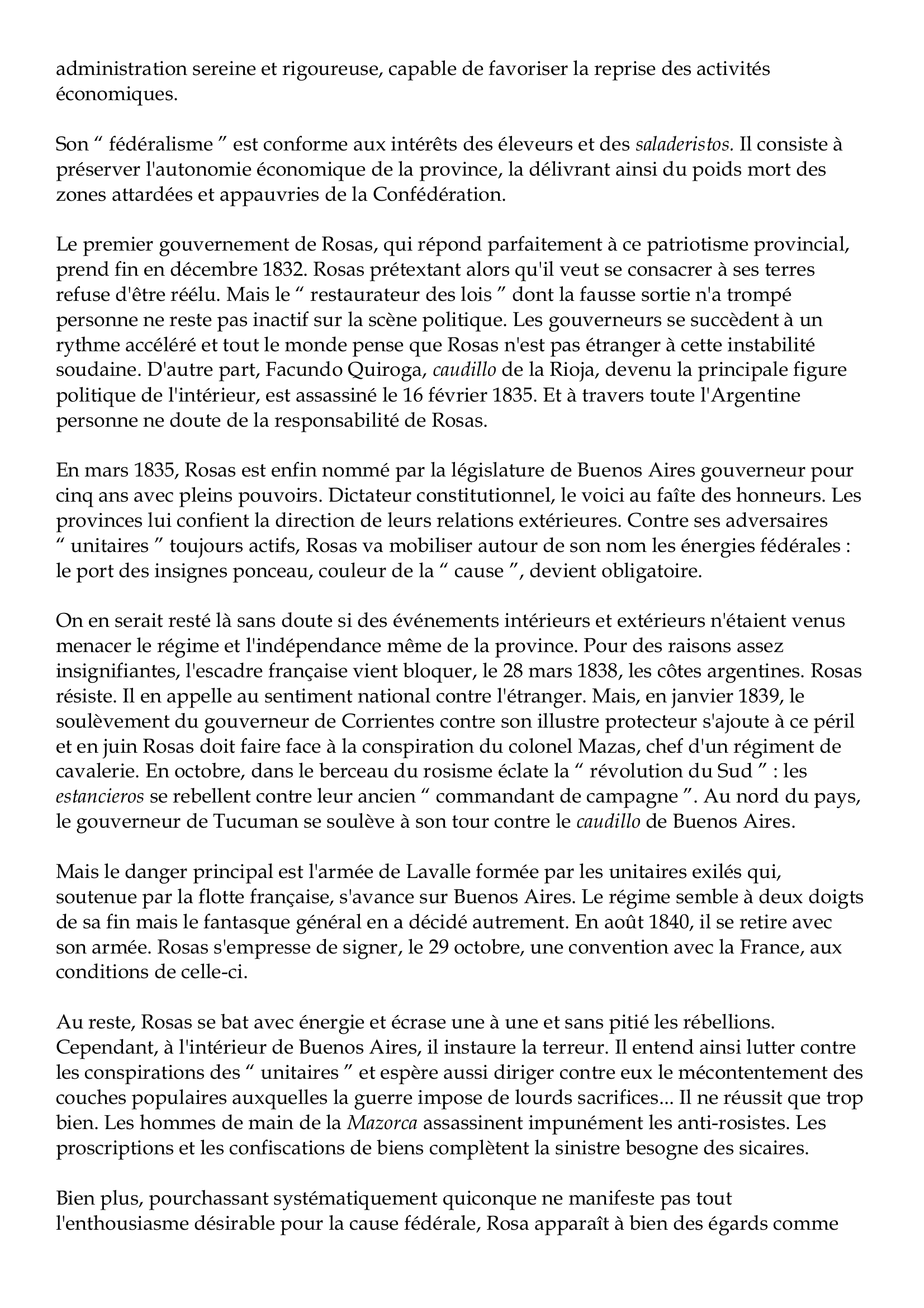 Prévisualisation du document Juan Manuel de Rosas
1793-1877
En 1820, quatre ans après la proclamation solennelle au Congrès de Tucuman de
l'indépendance des Provinces Unies du Rio de La Plata, l'État unitaire héritier de
l'administration coloniale se dissout.