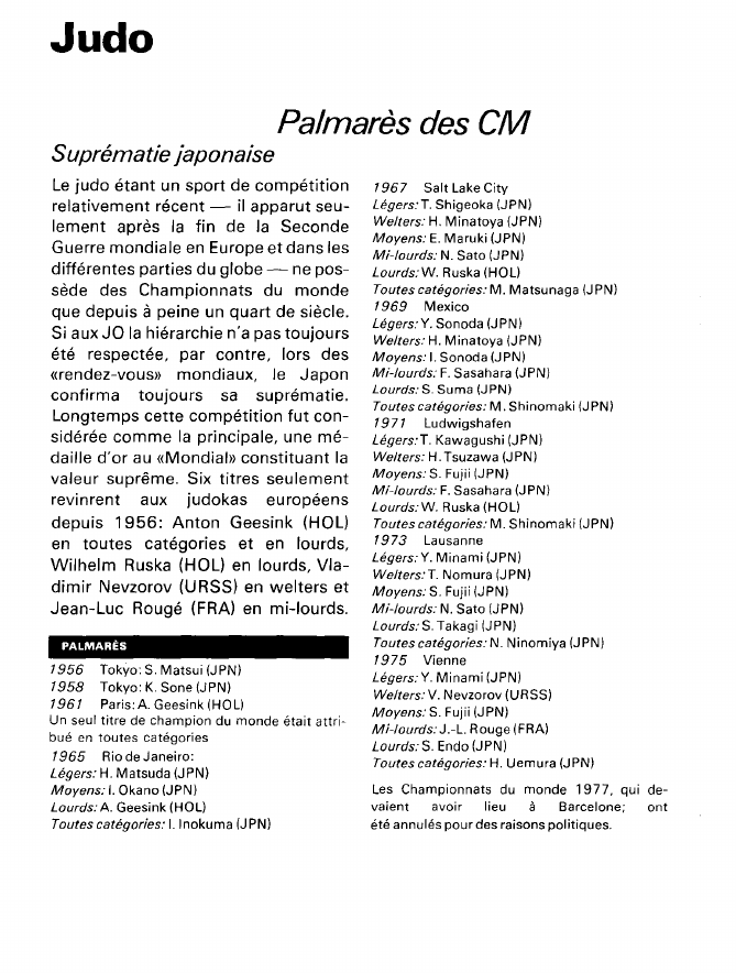 Prévisualisation du document Judo:Palmarès des CM (sport).