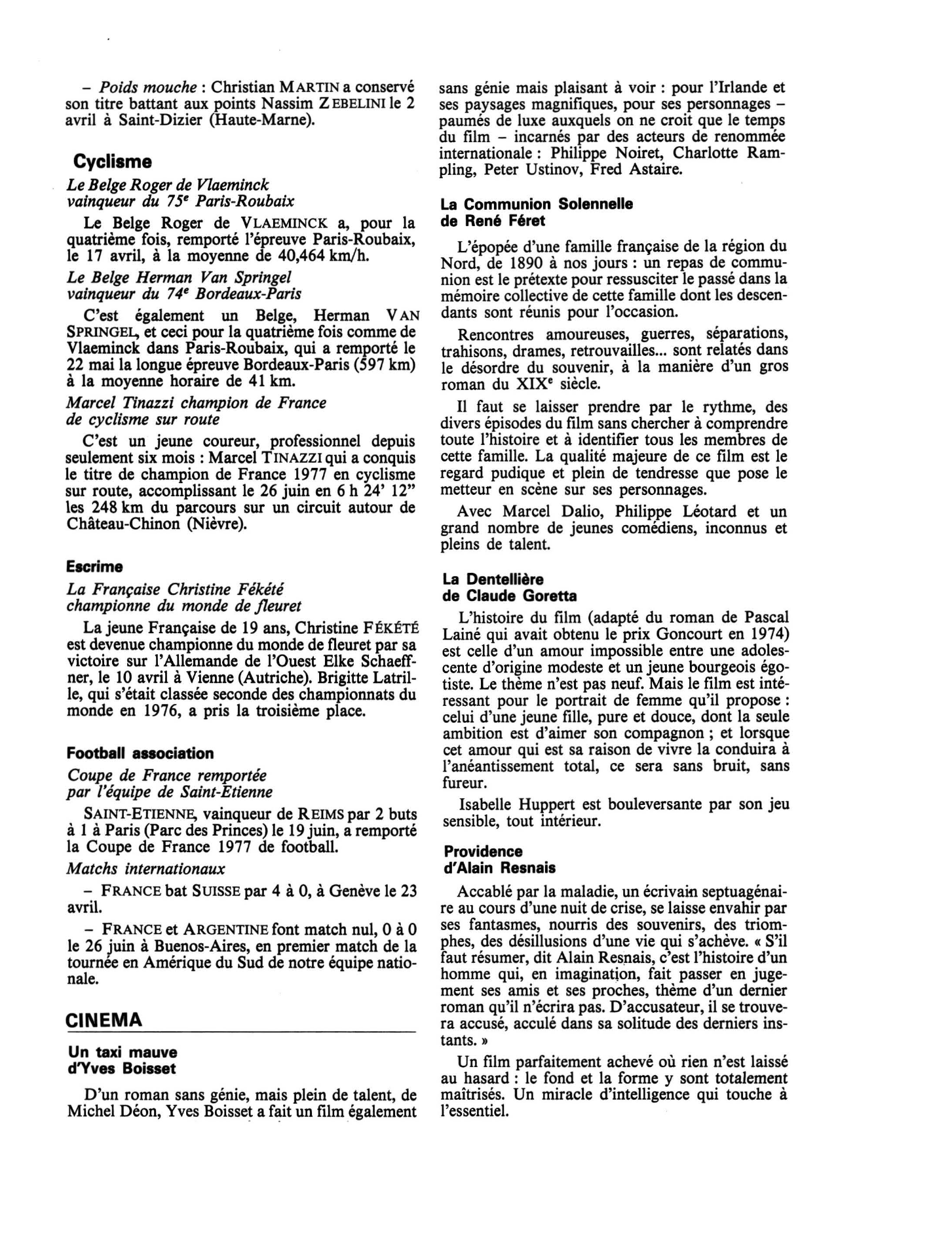 Prévisualisation du document Juillet 1977 : Sports et Loisirs