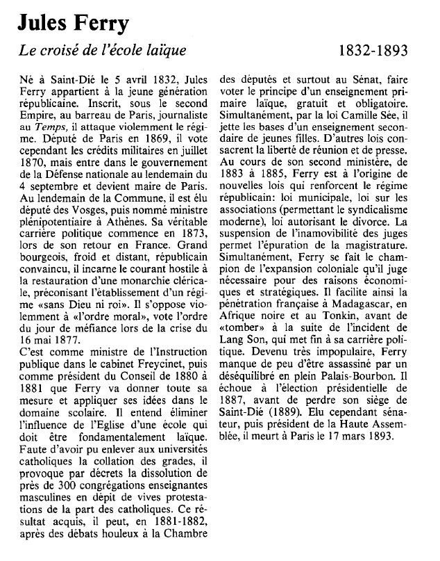 Prévisualisation du document Jules FerryLe croisé de l'école larque.