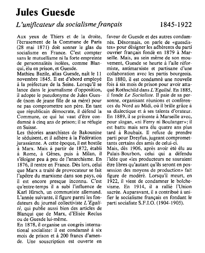 Prévisualisation du document Jules GuesdeL'unificateur du socialisme français.