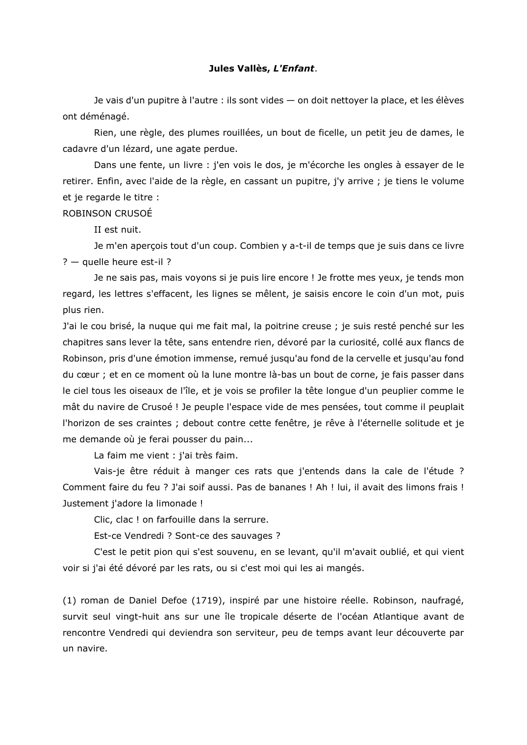 Prévisualisation du document Jules Vallès, L'Enfant.