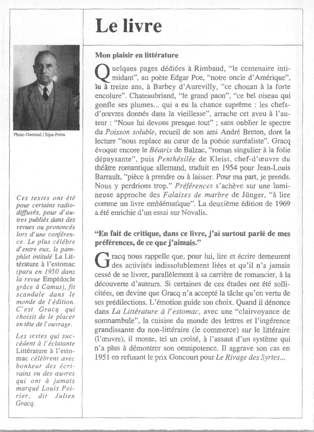 Prévisualisation du document Julien GRACQ : Préférences