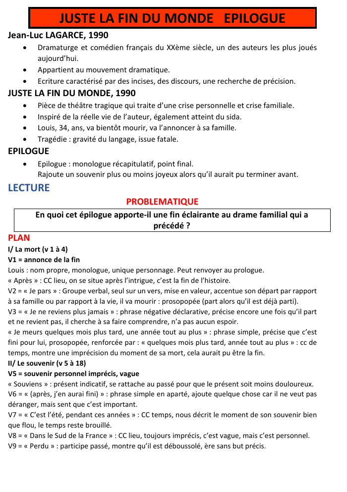 Prévisualisation du document JUSTE LA FIN DU MONDE EPILOGUE  Jean-Luc LAGARCE, 1990