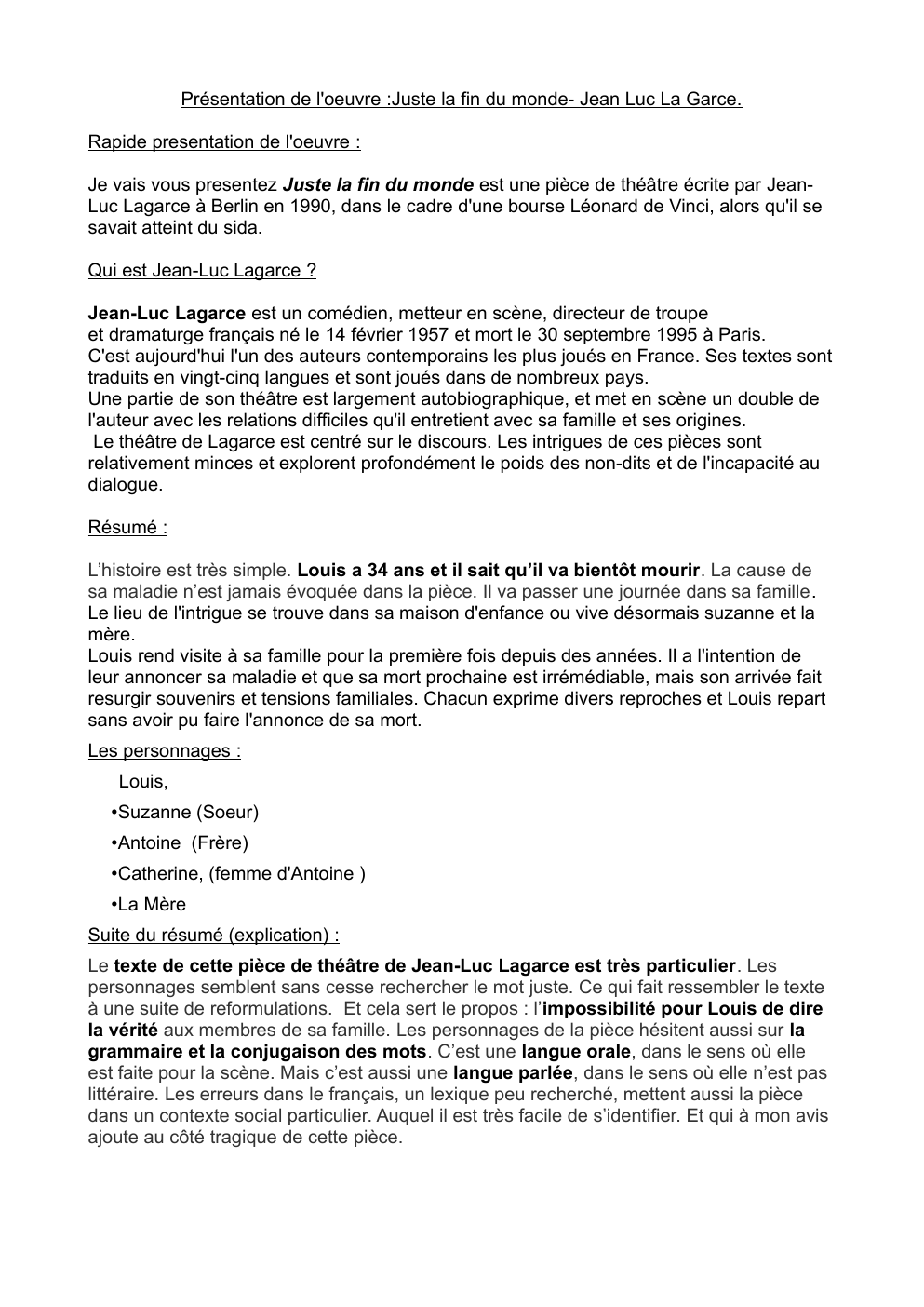 Prévisualisation du document Juste la fin du monde - Explication