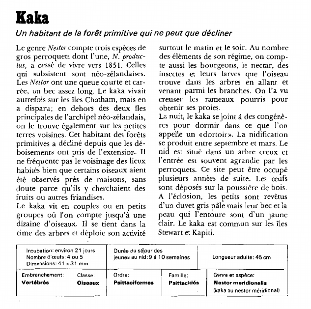 Prévisualisation du document Kaka:Un habitant de la forêt primitive qui ne peut que décliner.