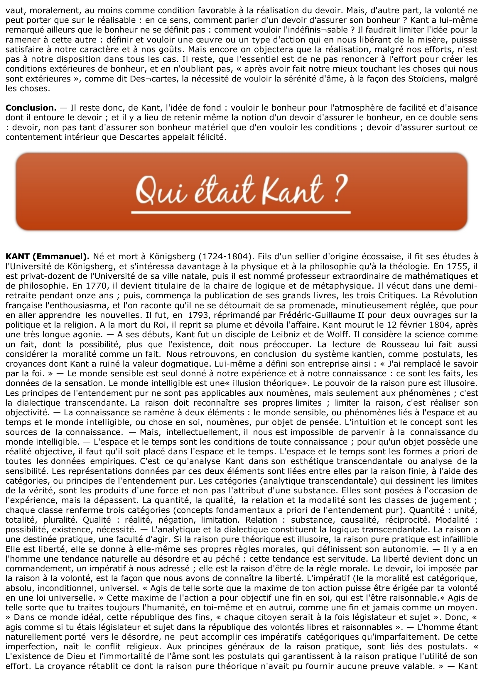 Prévisualisation du document Kant: Bonheur et Devoir