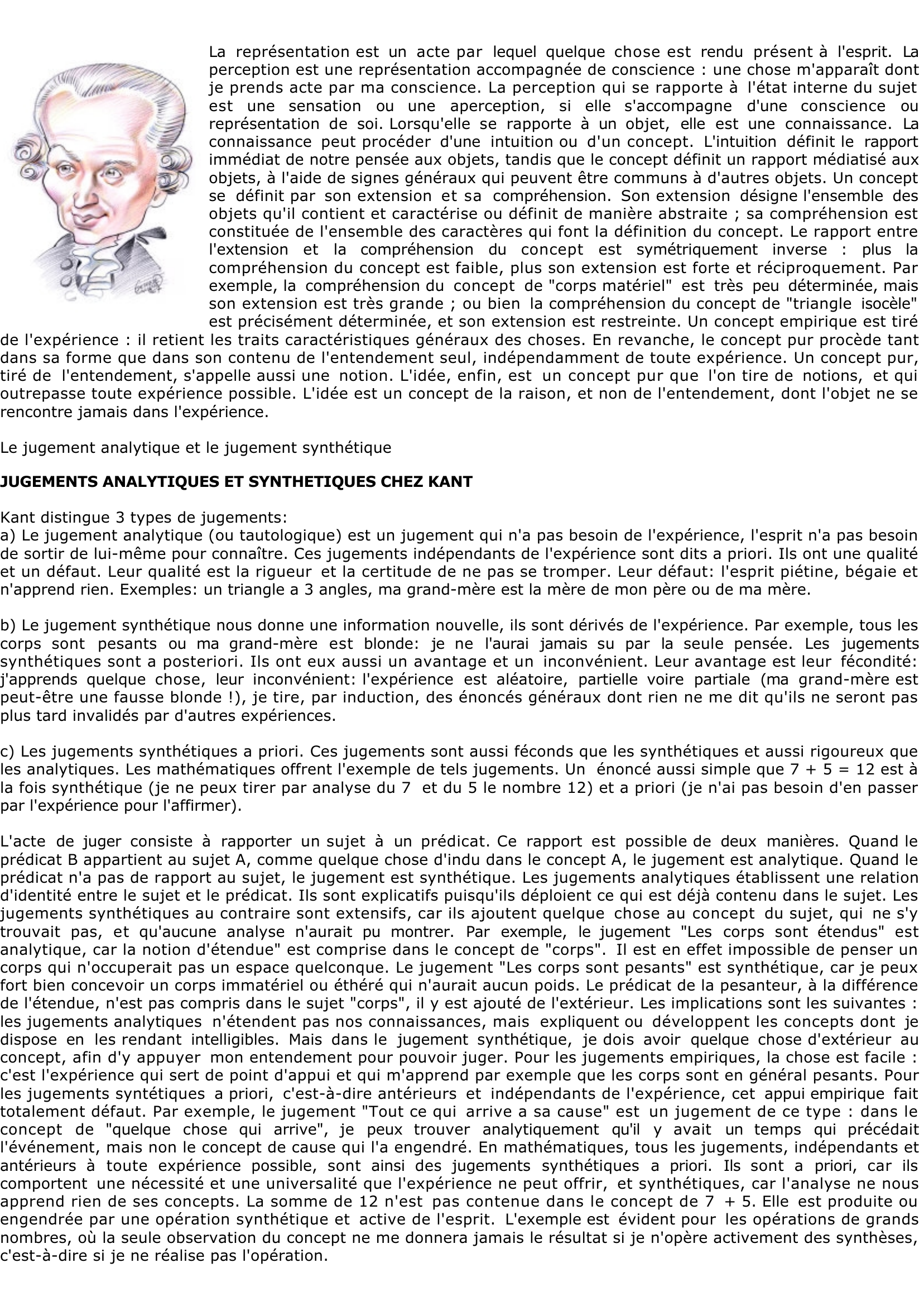 Prévisualisation du document Kant: Jugement analytique et jugement synthétique
