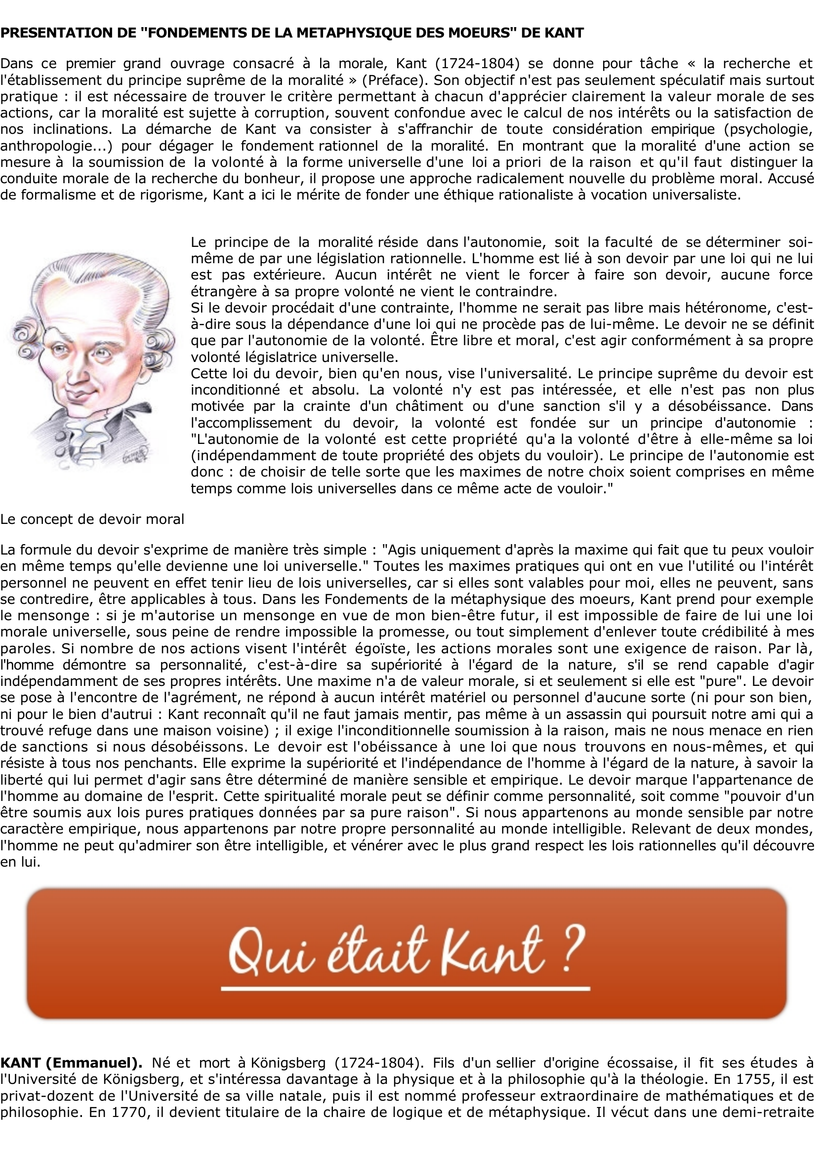 Prévisualisation du document Kant: Le concept de devoir moral