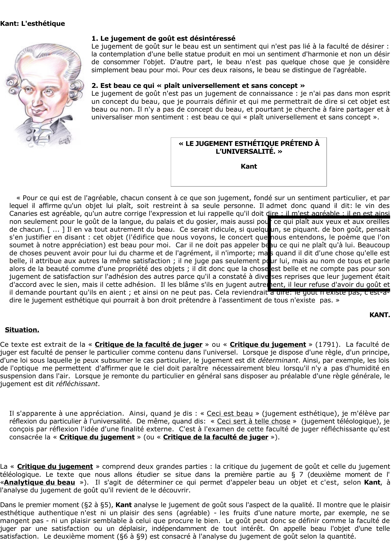 Prévisualisation du document Kant: L'esthétique