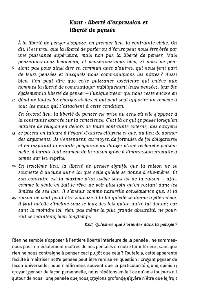Prévisualisation du document Kant: Liberté d'expre&&ion et
Libe_rté de pe_n&ée
À la liberté de pen6_er 6'oppo6e, en premier lieu, la contrainte civile. On...