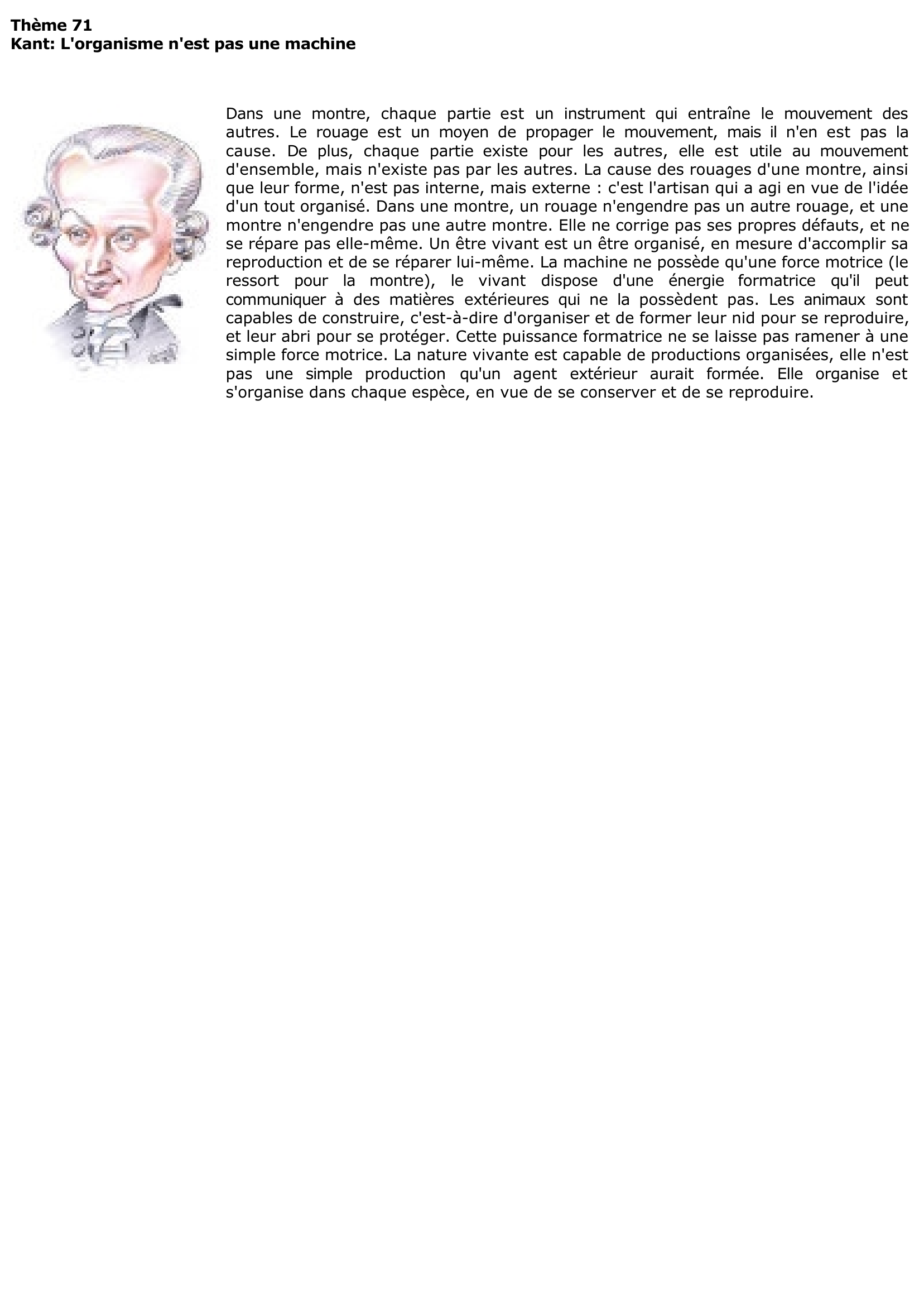 Prévisualisation du document Kant: L'organisme n'est pas une machine