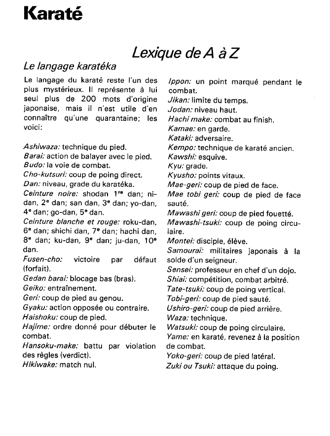 Prévisualisation du document Karaté:Lexique de A à Z (sport).