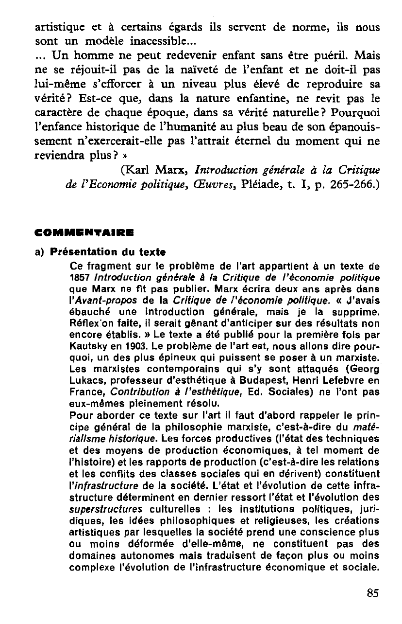 Prévisualisation du document (Karl Marx, Introduction générale à la Critique de l'Economie politique, œuvres, Pléiade, t. I, p. 265-266.)