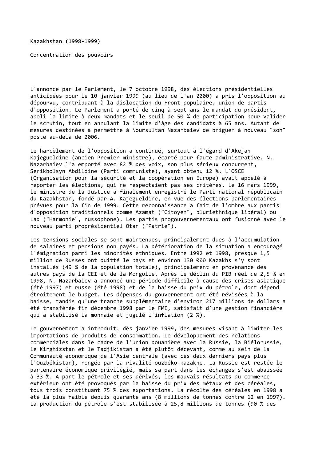 Prévisualisation du document Kazakhstan (1998-1999): Concentration des pouvoirs