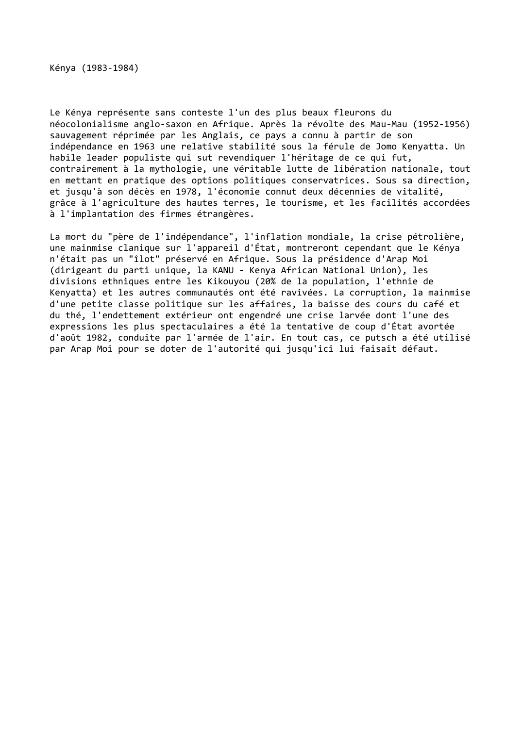 Prévisualisation du document Kénya (1983-1984)