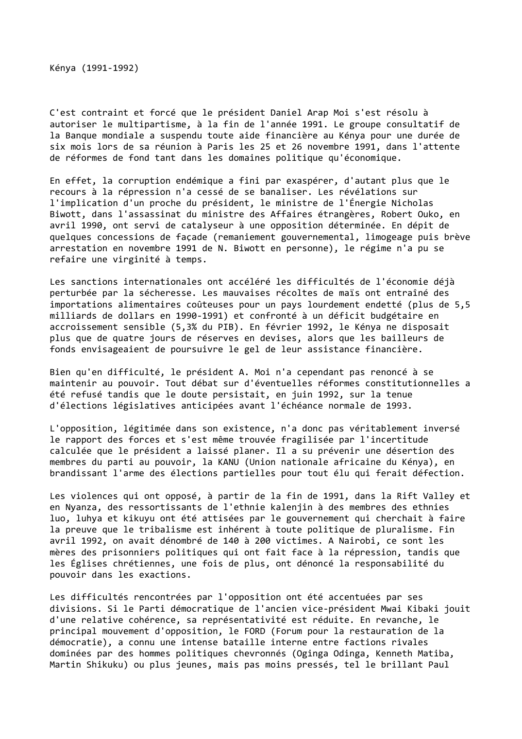 Prévisualisation du document Kénya (1991-1992)