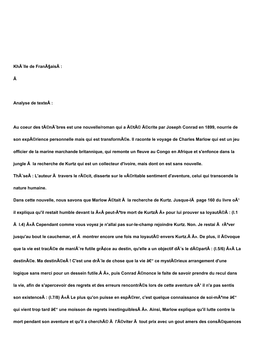 Prévisualisation du document Khôlle de Français : Analyse de texte :Au