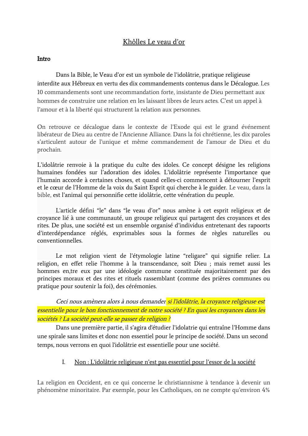 Prévisualisation du document Khôlles Le veau d’or