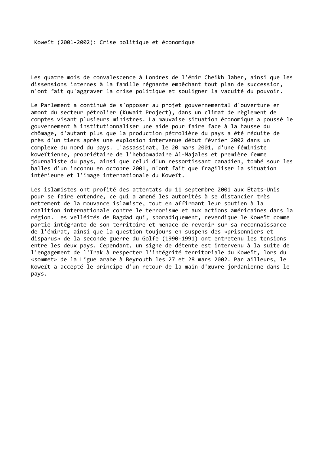 Prévisualisation du document Koweït (2001-2002): Crise politique et économique