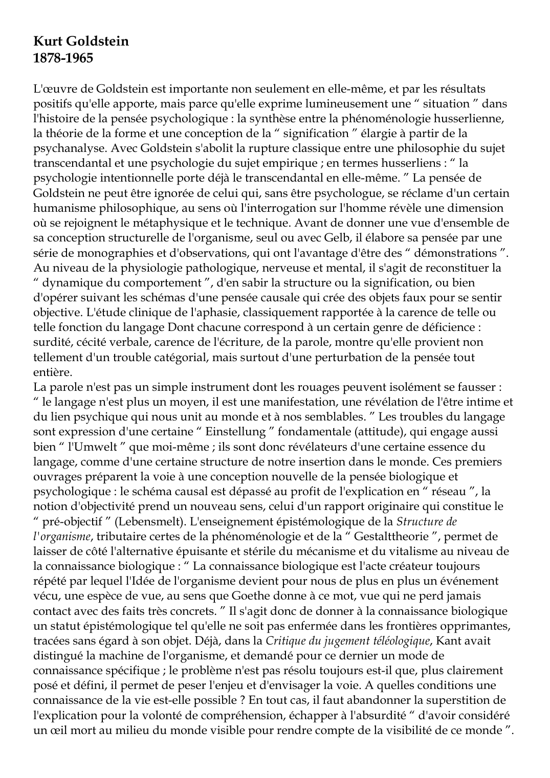 Prévisualisation du document Kurt Goldstein1878-1965L'oeuvre de Goldstein est importante non seulement en elle-même,