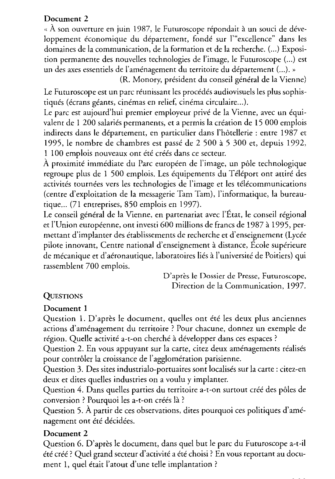 Prévisualisation du document L' aménagement du territoire - étude de documents - TL