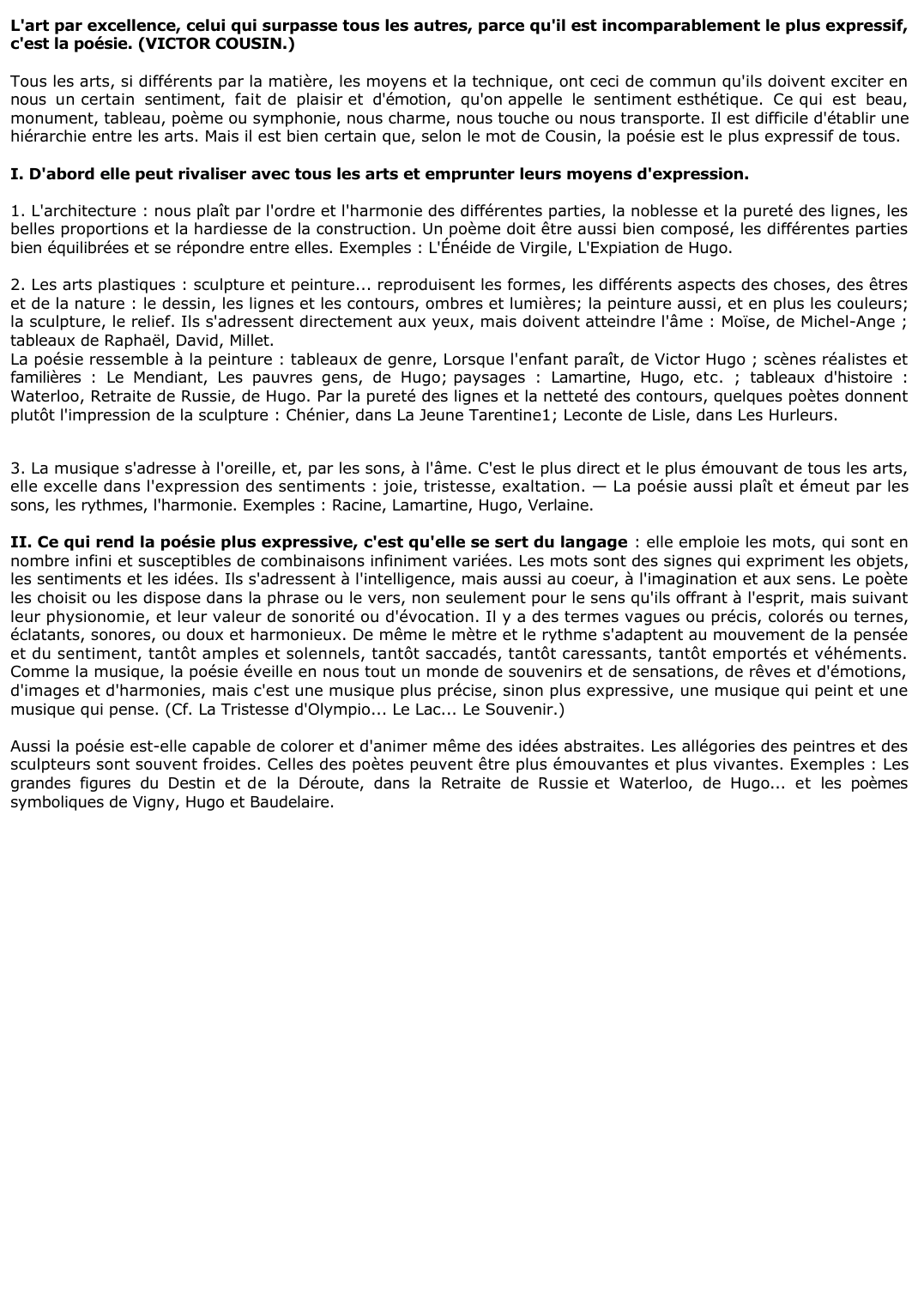 Prévisualisation du document l'art par excellence, celui qui surpasse tous les autres, parce qu'il est incomparablement le plus expressif, c'est la poésie (Victor COUSIN) ?