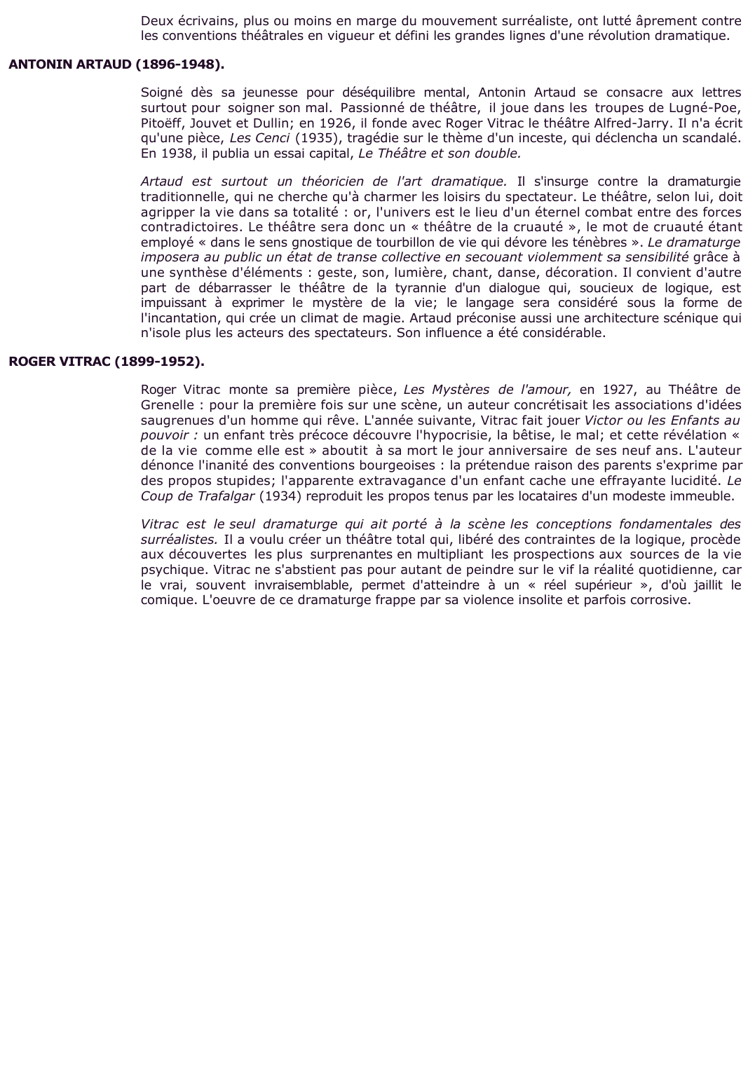 Prévisualisation du document 	L'AVANT-GARDE du surréalisme: ANTONIN ARTAUD et ROGER VITRAC