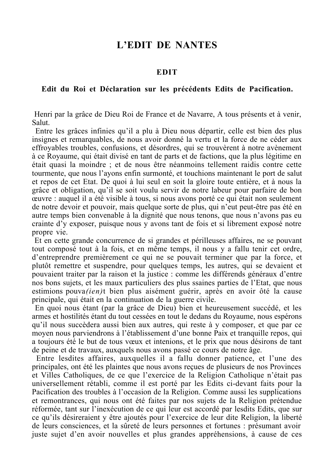 Prévisualisation du document L’EDIT DE NANTES (Texte)