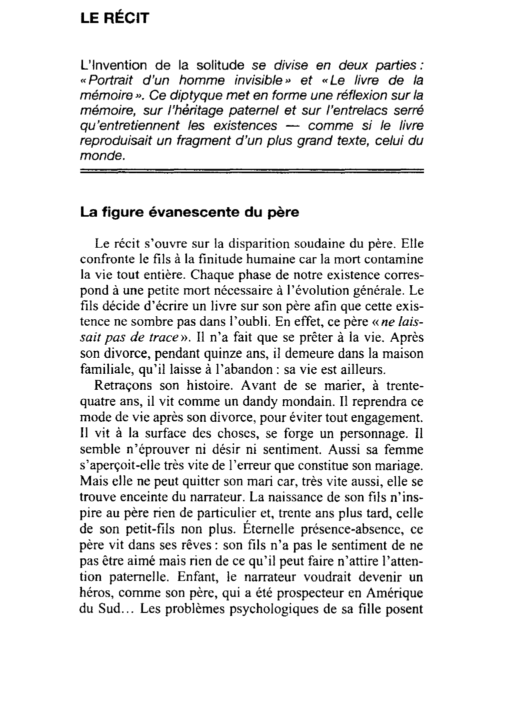 Prévisualisation du document L 'Invention de la solitude de Paul Auster