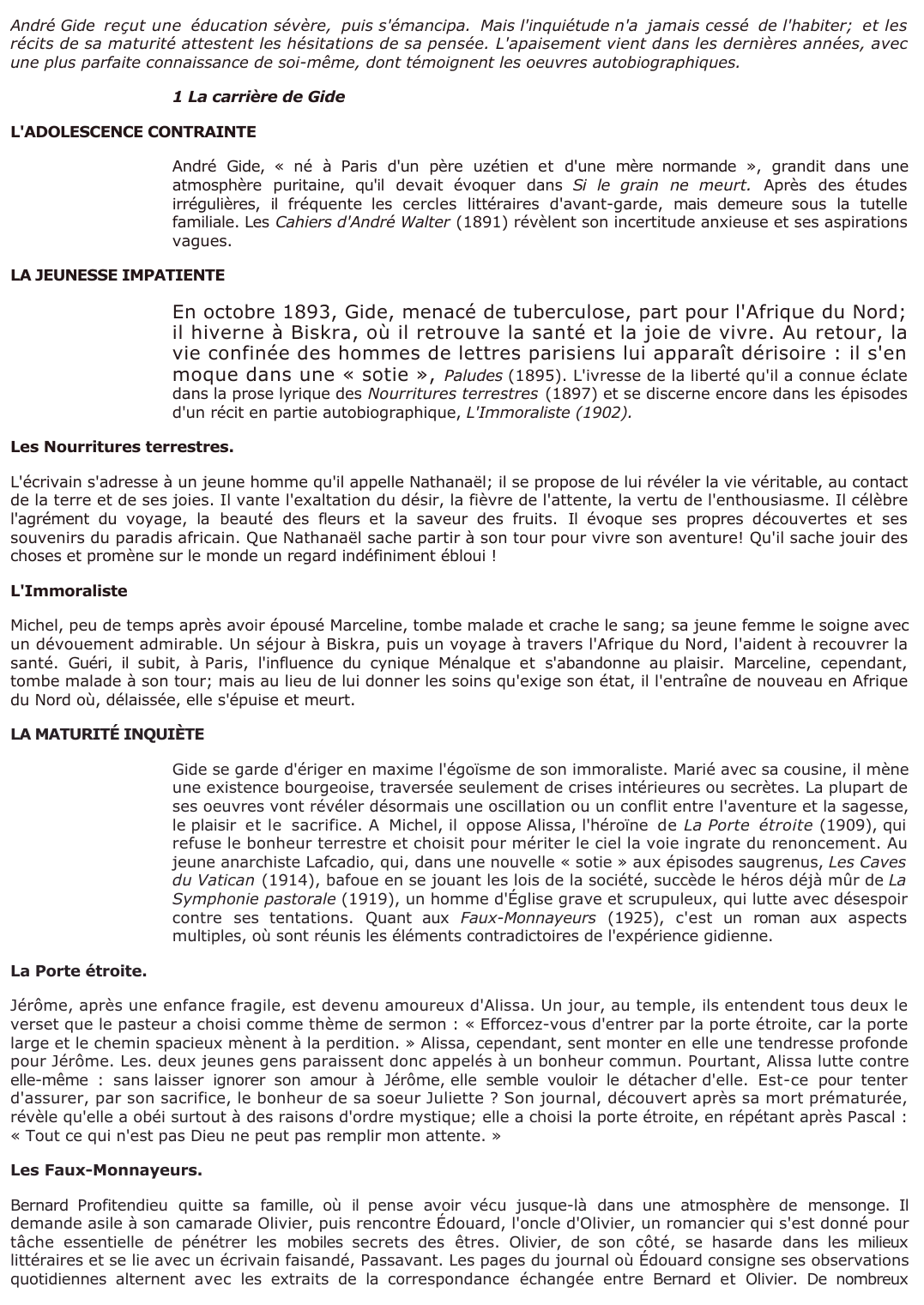 Prévisualisation du document 	L'oeuvre d'André Gide 