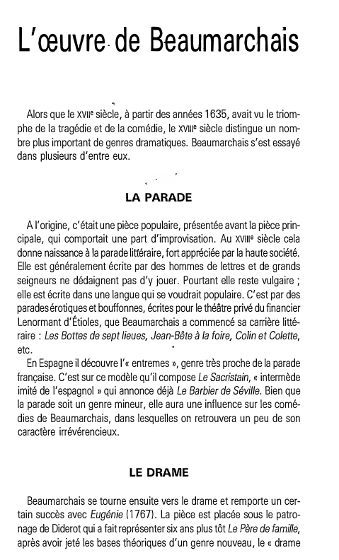 Prévisualisation du document L' œuvre- de Beaumarchais
Alors que le xv11• siècle, à partir des années 1635, avait vu le triom­
ph...