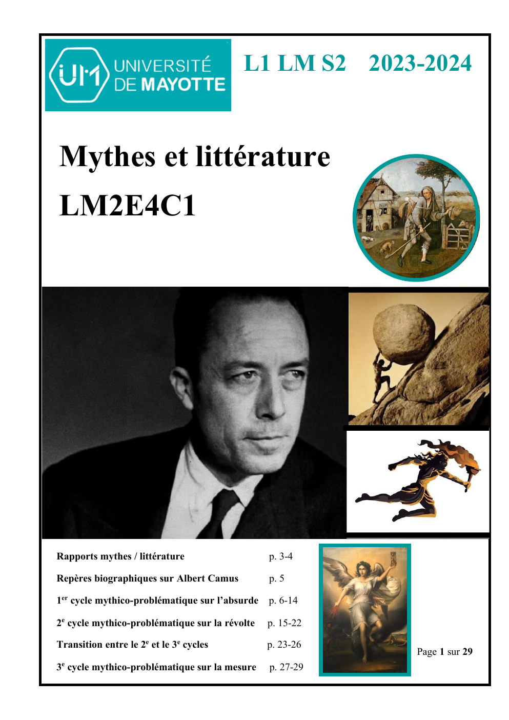 Prévisualisation du document L1 LM S2 2023-2024  Mythes et littérature LM2E4C1  Rapports mythes / littérature