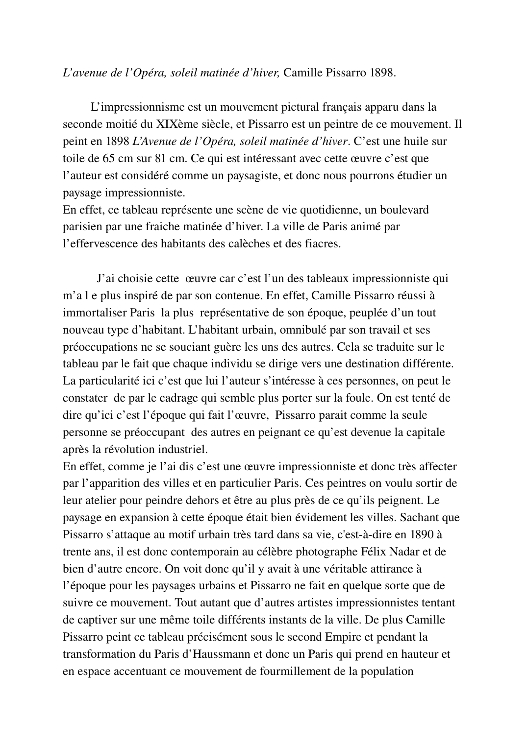 Prévisualisation du document L&#8217;avenue de l&#8217;Opéra, soleil matinée d&#8217;hiver, Camille Pissarro 1898.