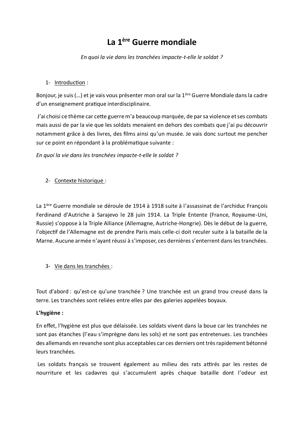 Prévisualisation du document La 1ère Guerre mondiale En quoi la vie dans les tranchées impacte-t-elle le soldat ?