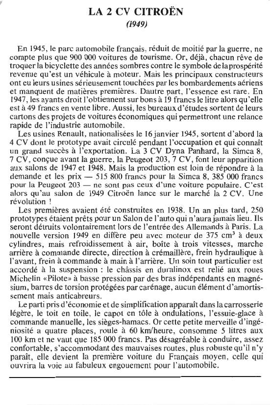 Prévisualisation du document LA 2 CV CITROËN(1949) (HISTOIRE).