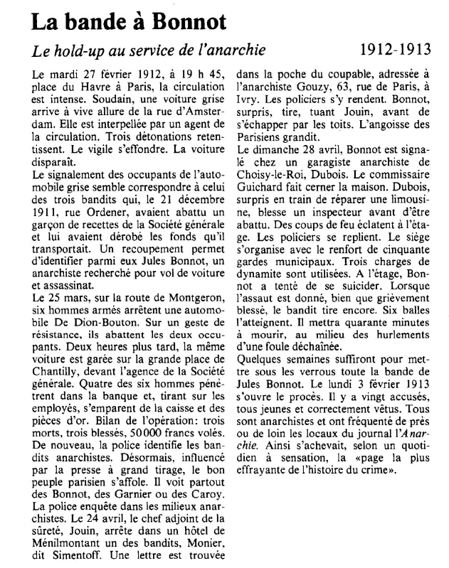 Prévisualisation du document La bande à Bonnot:Le hold-up au service de l'anarchie.