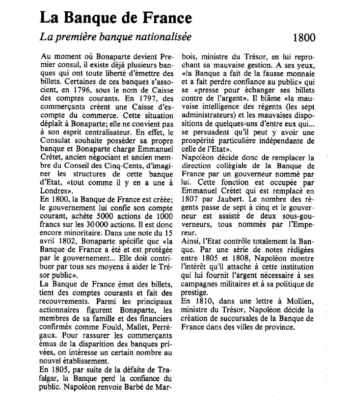 Prévisualisation du document La Banque de FranceLa première banque nationalisée.
