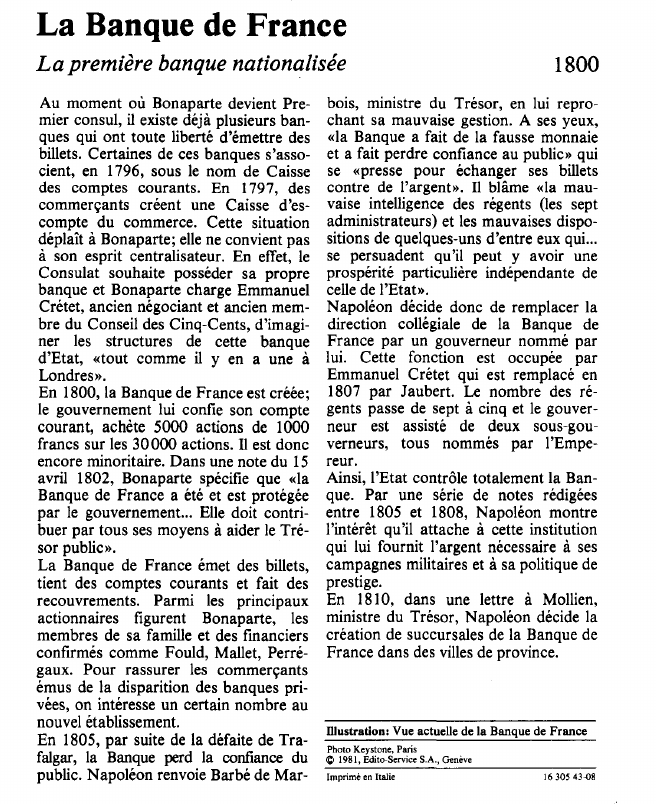 Prévisualisation du document La Banque de FranceLa première banque nationalisée.