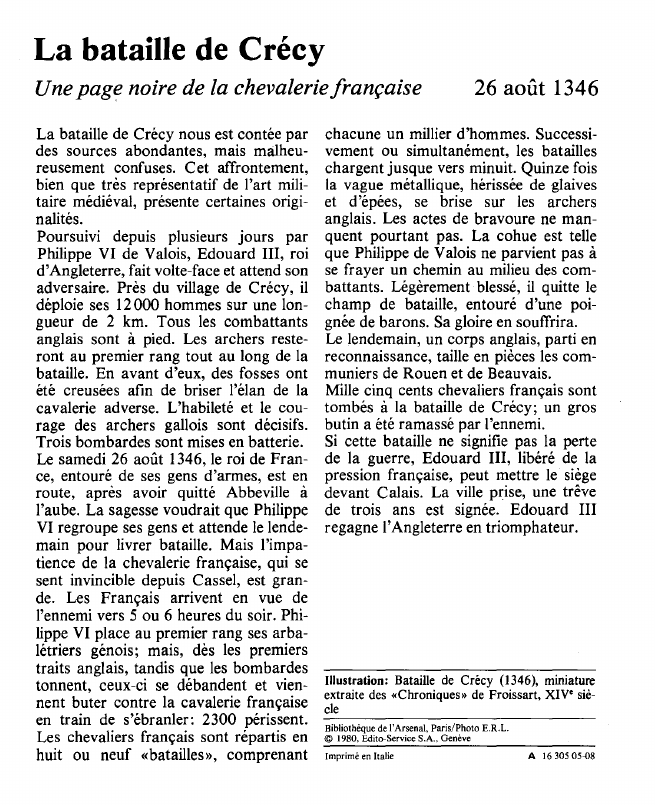 Prévisualisation du document La bataille de CrécyUne page noire de la chevalerie française.