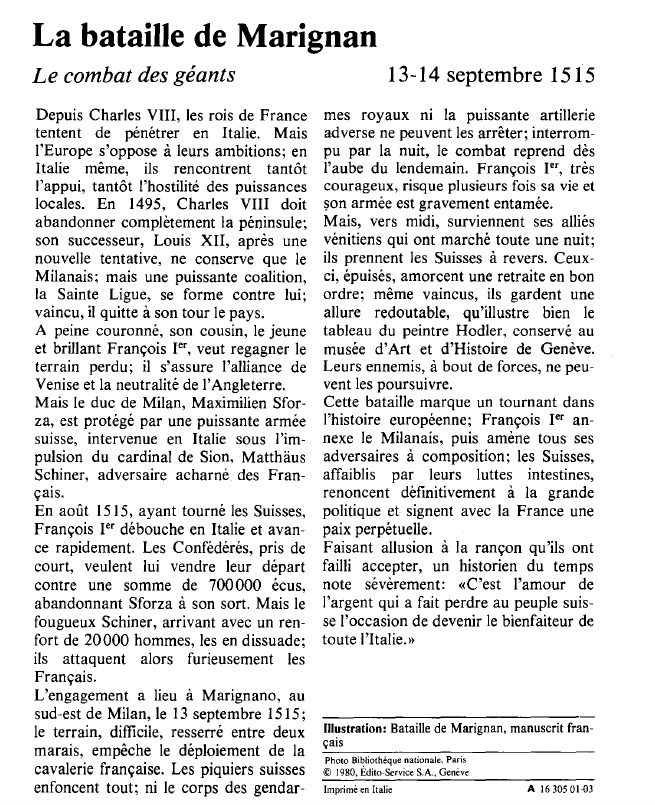 Prévisualisation du document La bataille de MarignanLe combat des géants.