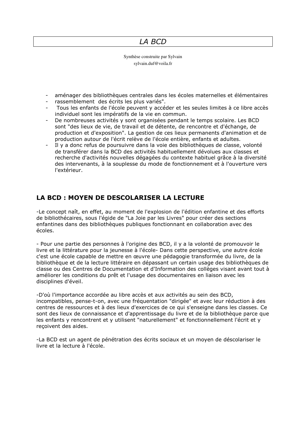 Prévisualisation du document LA BCDSynthèse construite par Sylvainsylvain.