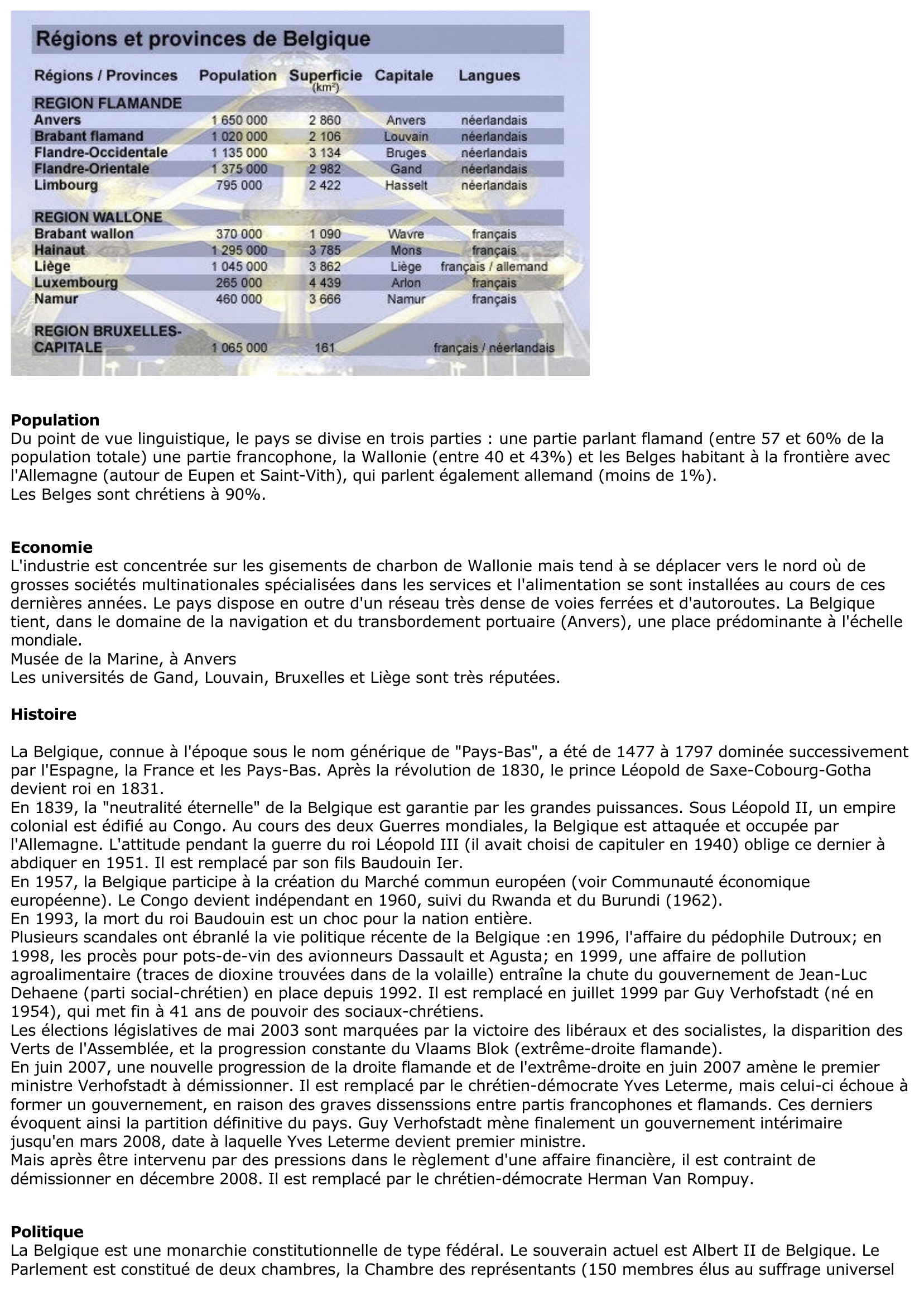 Prévisualisation du document LA BELGIQUE (carte, population, administration, géographie)  ?