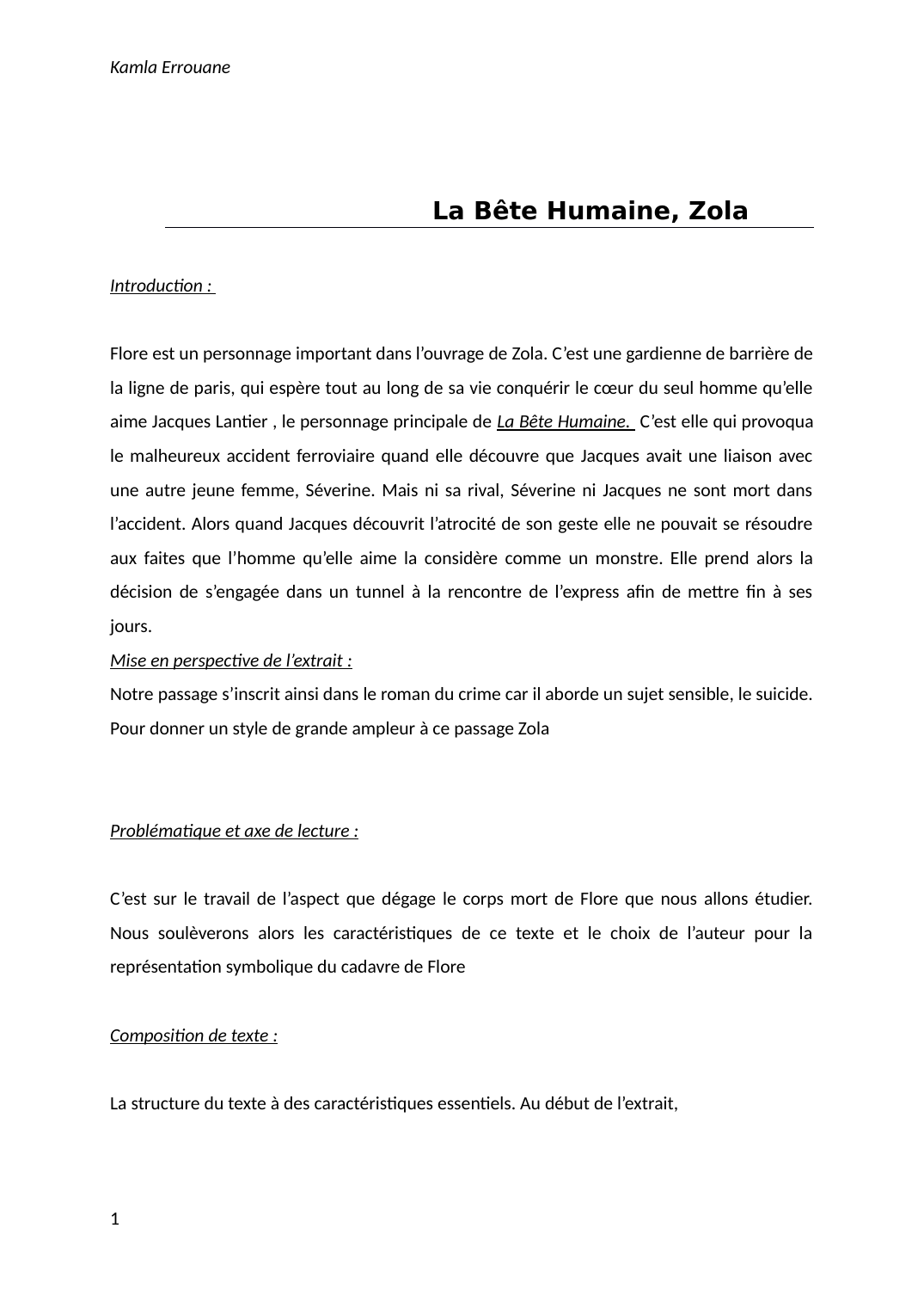 Prévisualisation du document La bête humaine - Zola: Flore et le suicide