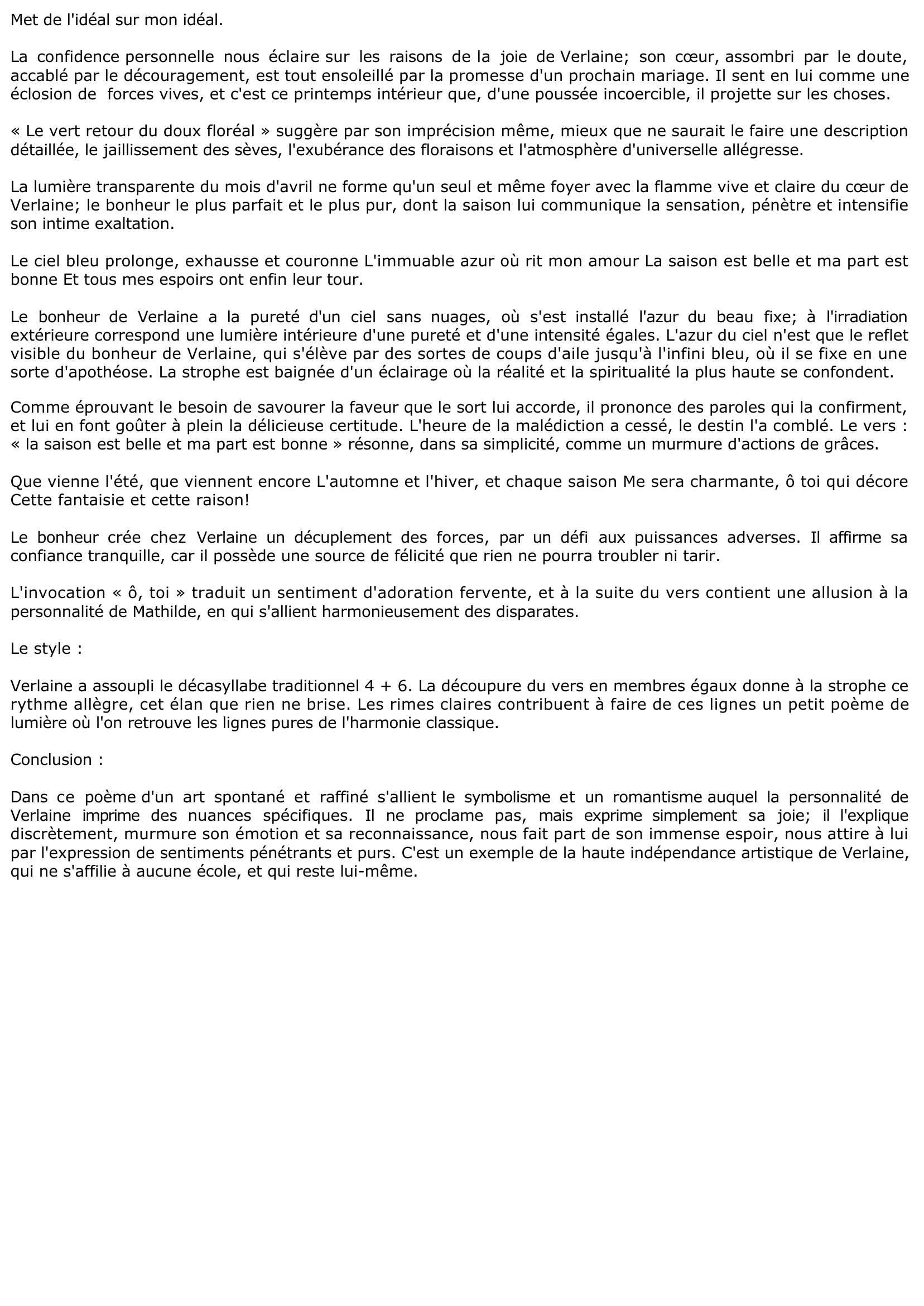 Prévisualisation du document La Bonne Chanson, de Verlaine (Commentaire complet)