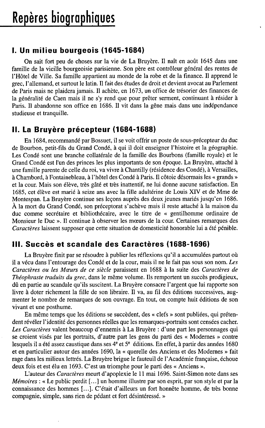Prévisualisation du document La Bruyère - Les Caractères (1688) Chapitre VIII, « De la cour » Chapitre IX, « Des grands » - Présentation de l'oeuvre.